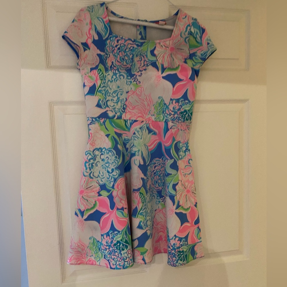 Lily square neck capped sleeved a line dress